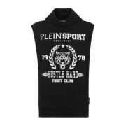 Zwarte Mouwloze Tiger Hoodie T-shirt Plein Sport , Black , Heren