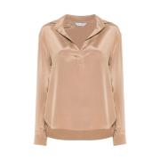 Beige Polo Kraag Shirt met Lange Mouwen Max Mara , Beige , Dames