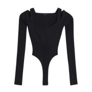 Zwarte Sculpting Gebreide Body met Uitgesneden Schouders Mugler , Blac...