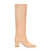 Beige leren kniehoge laarzen met 7 cm hak Paris Texas , Beige , Dames