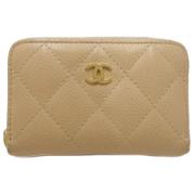 Pre-owned Leather wallets Chanel Vintage , Beige , Dames