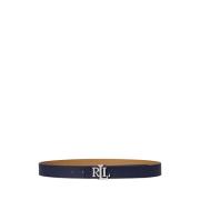 Omkeerbare Leren Riem Navy/Camel Ralph Lauren , Blue , Dames