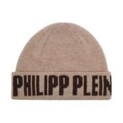 Beige Jacquard Logo Beanie Hat Philipp Plein , Beige , Heren