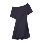 Zwarte Katoenen Boothals Jurk met Split Courrèges , Black , Dames