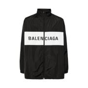 Logo Zip Up Jacket Black Balenciaga , Black , Heren