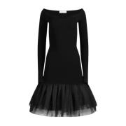 Zwarte Midi Jurk met Tule Ruche Nina Ricci , Black , Dames