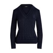 Navy trui met kabelbreisel Ralph Lauren , Blue , Dames