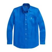 Blauw linnen overhemd Custom Fit Ralph Lauren , Blue , Heren