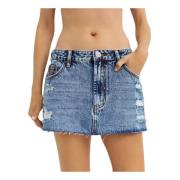 Denim Mini Rok Distressed Ruwe Afwerking One Teaspoon , Blue , Dames