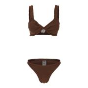 Metallic-effect Bikini Set met Twist Detailing Hunza G , Brown , Dames