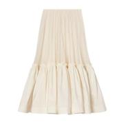 Crème Maxi Rok met Ruche Tory Burch , Beige , Dames