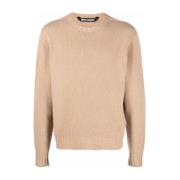 Gebogen Logo Crew Gebreid 'Beige/Wit' Palm Angels , Beige , Heren