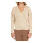 V-hals Lurex Pullover met Ribbewerking Liu Jo , Yellow , Dames