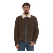 Shearling jas met leren afwerking Boss , Brown , Heren