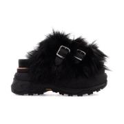 Slides met nepbont band Sacai , Black , Dames