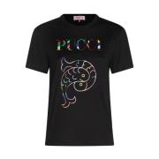 Zwart Katoenen Logo Print T-shirt Emilio Pucci , Black , Dames