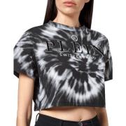 Zwarte Crop T-shirt voor vrouwen Philipp Plein , Black , Dames