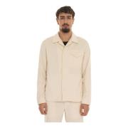 Gestreepte Katoenen Overshirt met Zakken Hindustrie , Beige , Heren