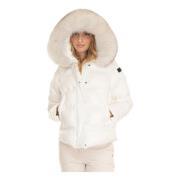 Gewatteerde korte Harrington jas met bont Peuterey , White , Dames