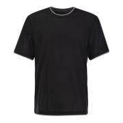 Zijden en katoenen T-shirt met kleurcontrast Brunello Cucinelli , Blac...