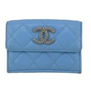 Pre-owned Leather wallets Chanel Vintage , Blue , Dames