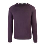 Slim Fit Crewneck Sweater Contrast Trim Eleventy , Purple , Heren