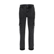 Cargo Tapered High Rise Broek Red Button , Black , Dames