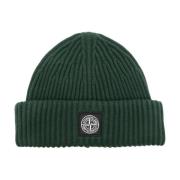 Groene Geribbelde Beanie met Logopatch Stone Island , Green , Heren