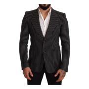 Gestreepte Linnen Blazer Slim Fit Zwart Dolce & Gabbana , Black , Here...