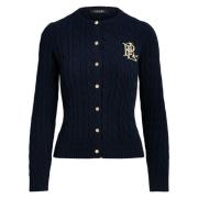 Navy Cable Knit Cardigan Zilveren Knopen Ralph Lauren , Blue , Dames