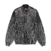 Fringed Denim Bomberjack Octopus , Gray , Heren