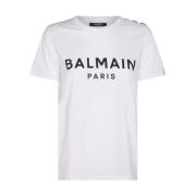 Wit Katoenen T-shirt met Logoprint Balmain , White , Dames