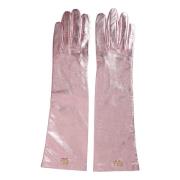 Metallic Leren Lange Handschoenen Roze Dolce & Gabbana , Pink , Dames