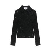 Bloemen semi-transparante overhemd met puntkraag Msgm , Black , Dames