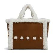 Bruine suède tote tas met shearling Marni , Brown , Unisex