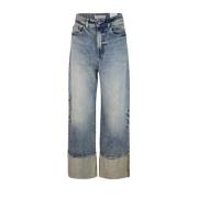 Blauwe Wide Leg Jeans Functionele Zakken Icon Denim , Blue , Dames