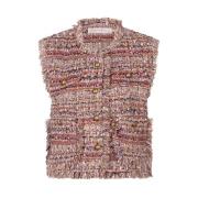 Tweed Wine Red Vest Gilet Esqualo , Multicolor , Dames