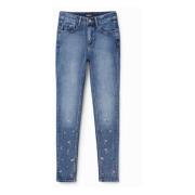 Bloemen Geborduurde Skinny Jeans Vrouwen Blauw Desigual , Blue , Dames