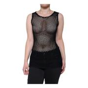 Zwarte Mesh Mouwloze Tanktop Dolce & Gabbana , Black , Dames