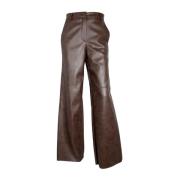 Wijde Pijp Nep Leren Broek Kaos , Brown , Dames