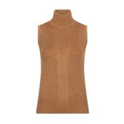 Lurex Mouwloze Top Karamel Esqualo , Brown , Dames