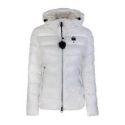 Witte Hooded Nylon Jas Ruitpatroon Blauer , White , Dames