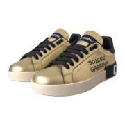 Gouden Leren Sneakers Portofino Stijl Dolce & Gabbana , Yellow , Dames