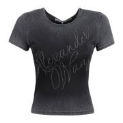 Zwart Ombré Rhinestone T-shirt Alexander Wang , Gray , Dames