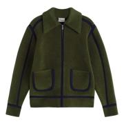 Groene wollen jas met blauwe details Drole de Monsieur , Green , Heren