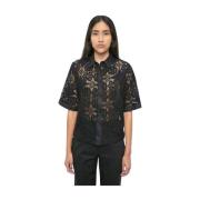 Kanten Sangallo Shirt MeiMeiJ , Black , Dames