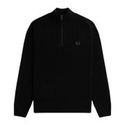 Geribbelde half-zip trui van zuivere lamswol Fred Perry , Black , Here...