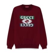 Bordeaux Sweater met Logo Print Gucci , Red , Heren