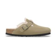 Zachte Suède Klomp met Schapenvacht Voering Birkenstock , Beige , Dame...