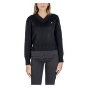 Geborduurde V-hals Katoenen Trui Calvin Klein Jeans , Black , Dames